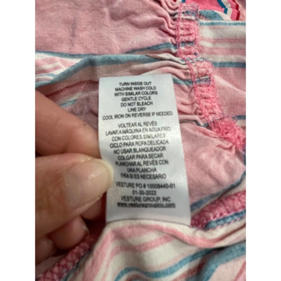 Zunie Girls Dress Medium 10/12 Pink Blue White Stripe Ruffle Sleeve Square Neck - Picture 5 of 8